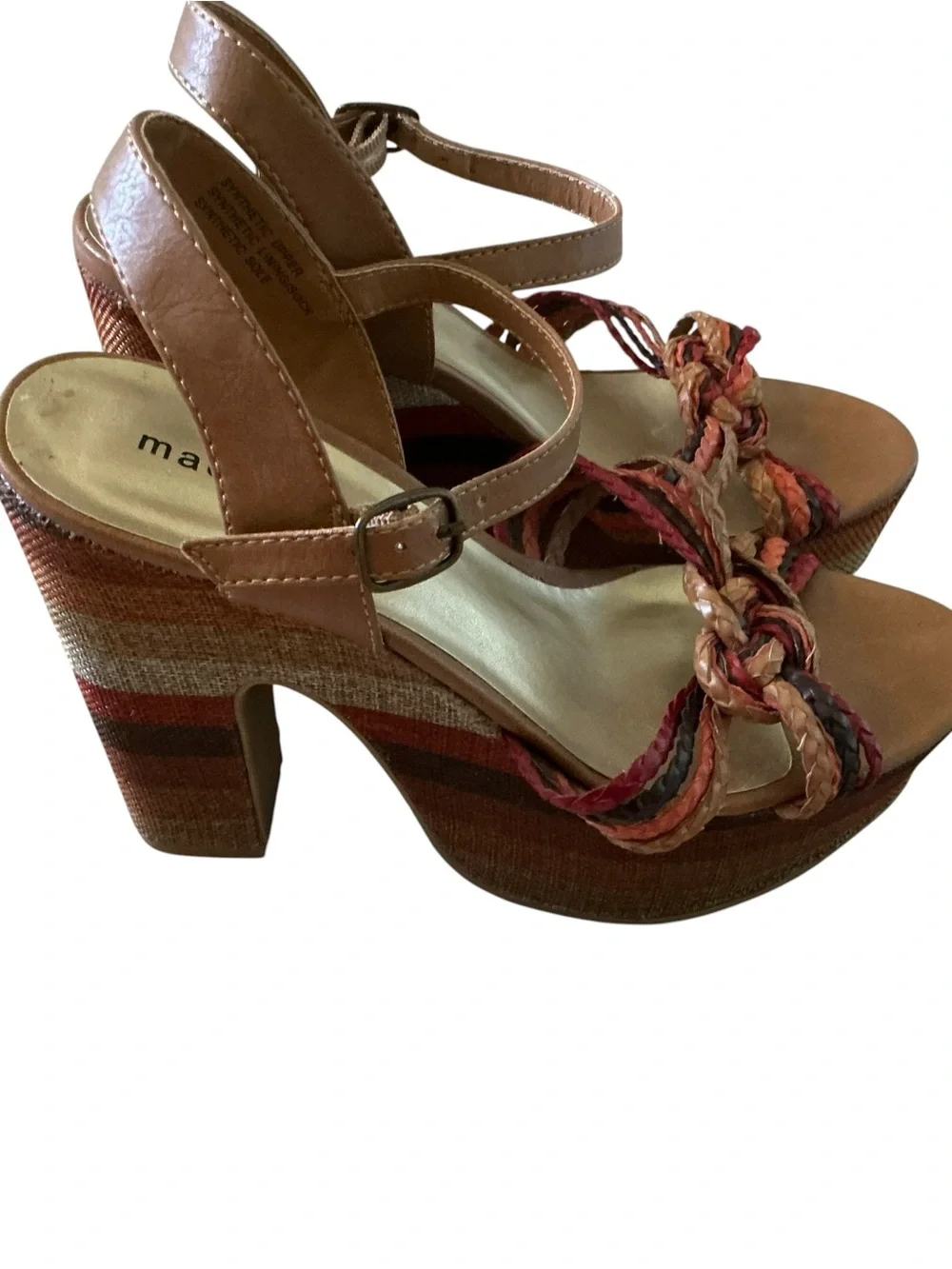 Vintage Madden Girl Rollie platform chunky sandals striped multicolored size 6.5